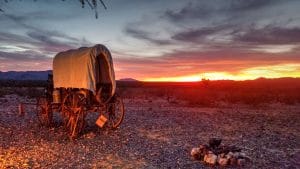 Antique Prairie Wagon at sunset